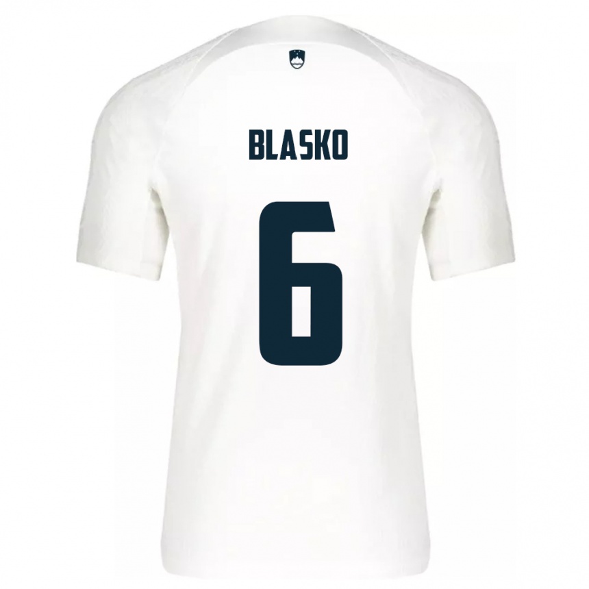 Niño Fútbol Camiseta Eslovenia Svit Blasko #6 Blanco 1ª Equipación 24-26