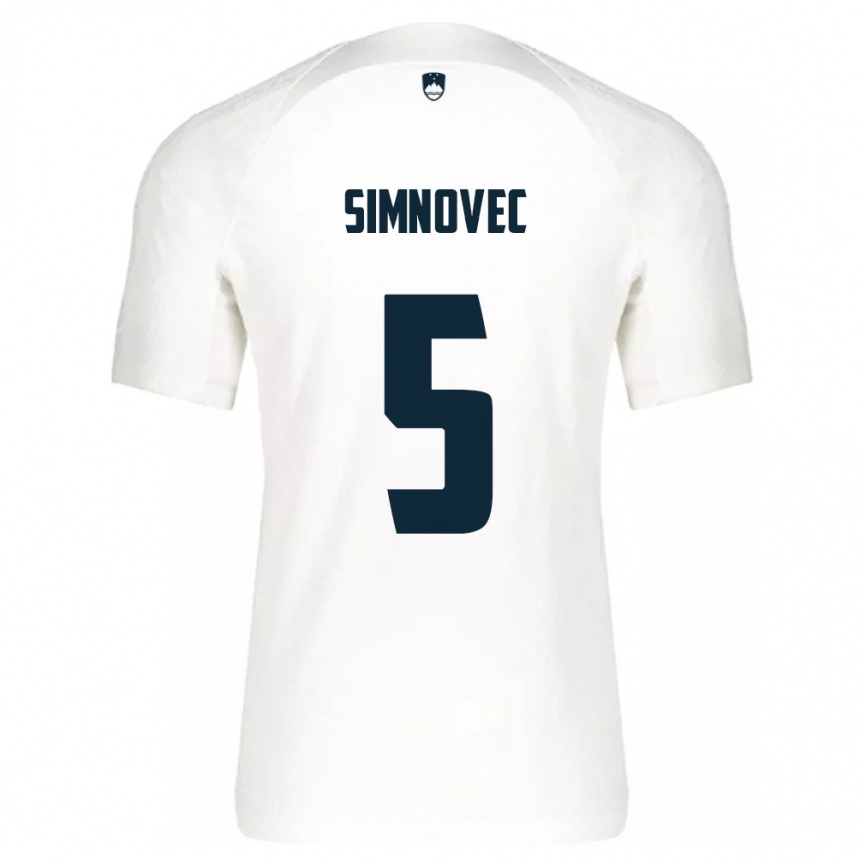 Niño Fútbol Camiseta Eslovenia Matevz Simnovec #5 Blanco 1ª Equipación 24-26