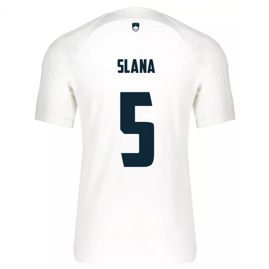 Niño Fútbol Camiseta Eslovenia Filip Slana #5 Blanco 1ª Equipación 24-26