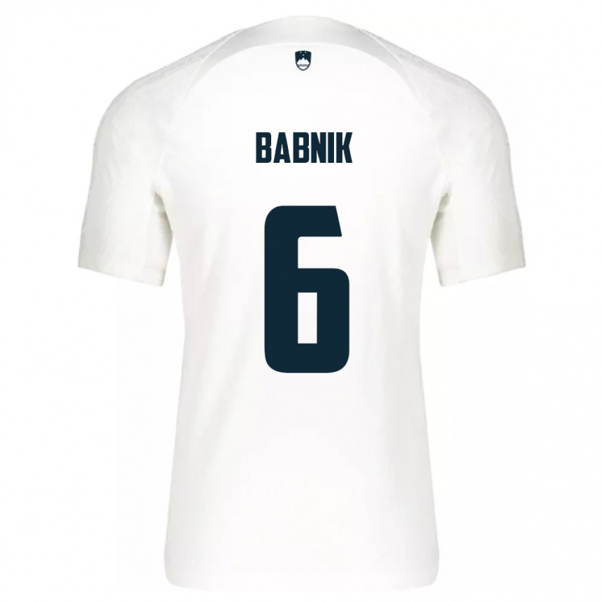 Niño Fútbol Camiseta Eslovenia Nika Babnik #6 Blanco 1ª Equipación 24-26