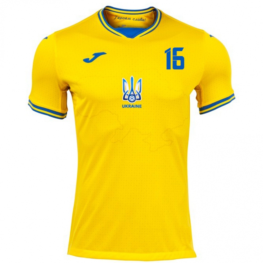 Niño Fútbol Camiseta Ucrania Vitaliy Mykolenko #16 Amarillo 1ª Equipación 24-26