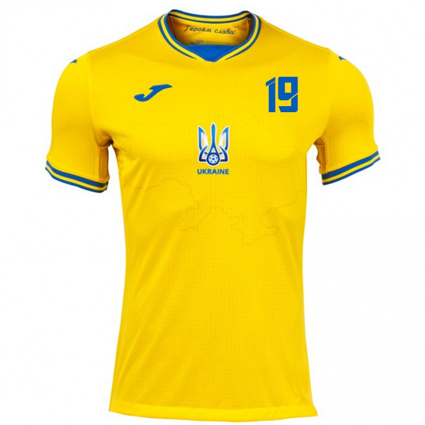 Niño Fútbol Camiseta Ucrania Yegor Matsenko #19 Amarillo 1ª Equipación 24-26