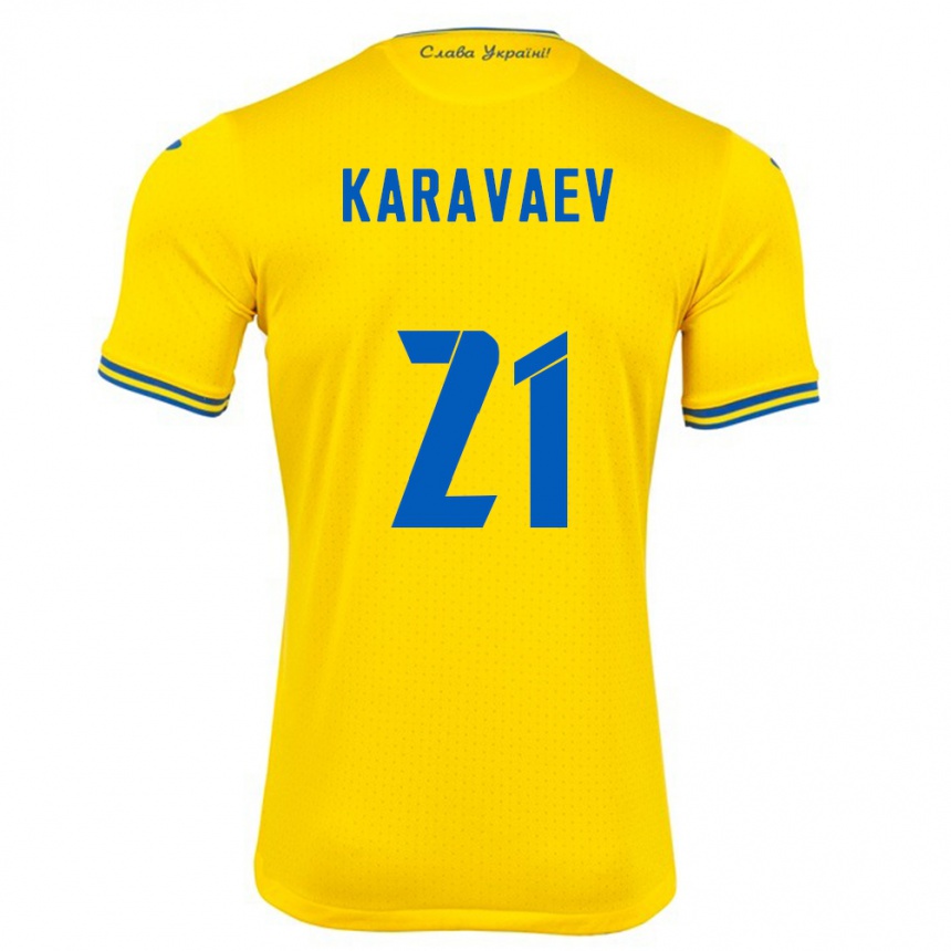 Niño Fútbol Camiseta Ucrania Oleksandr Karavaev #21 Amarillo 1ª Equipación 24-26