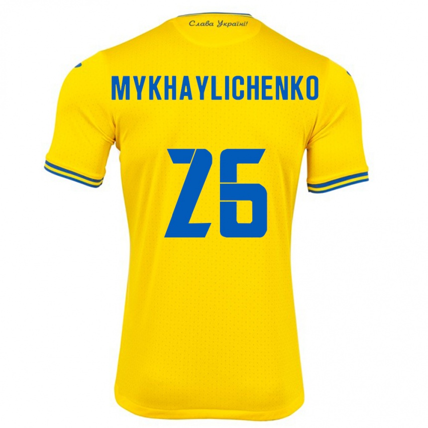 Niño Fútbol Camiseta Ucrania Bogdan Mykhaylichenko #26 Amarillo 1ª Equipación 24-26