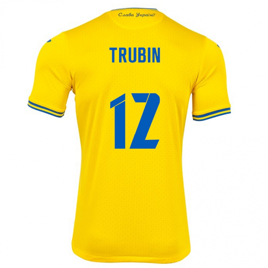 Niño Fútbol Camiseta Ucrania Anatoliy Trubin #12 Amarillo 1ª Equipación 24-26