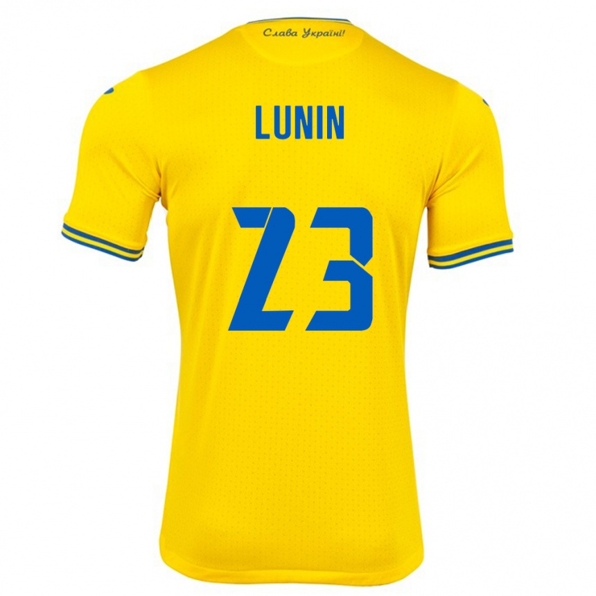 Niño Fútbol Camiseta Ucrania Andriy Lunin #23 Amarillo 1ª Equipación 24-26