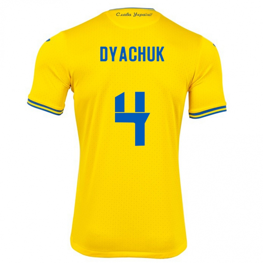 Niño Fútbol Camiseta Ucrania Maksym Dyachuk #4 Amarillo 1ª Equipación 24-26