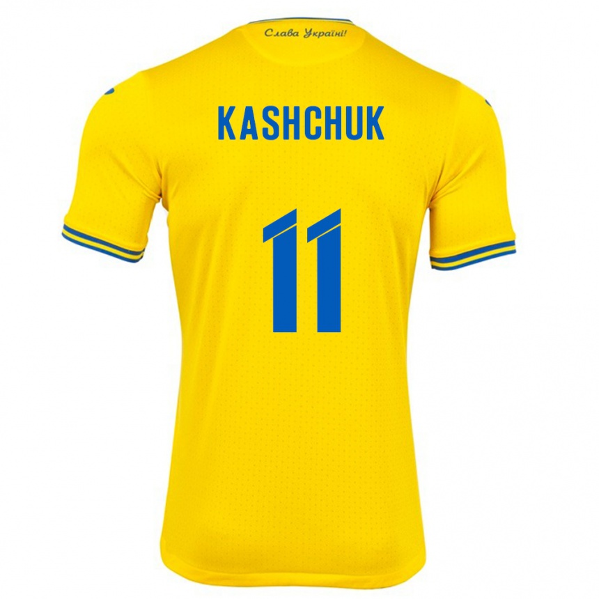 Niño Fútbol Camiseta Ucrania Oleksiy Kashchuk #11 Amarillo 1ª Equipación 24-26