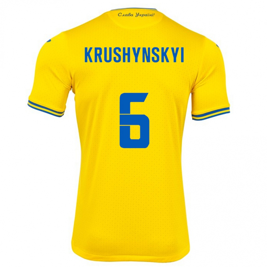 Niño Fútbol Camiseta Ucrania Borys Krushynskyi #6 Amarillo 1ª Equipación 24-26