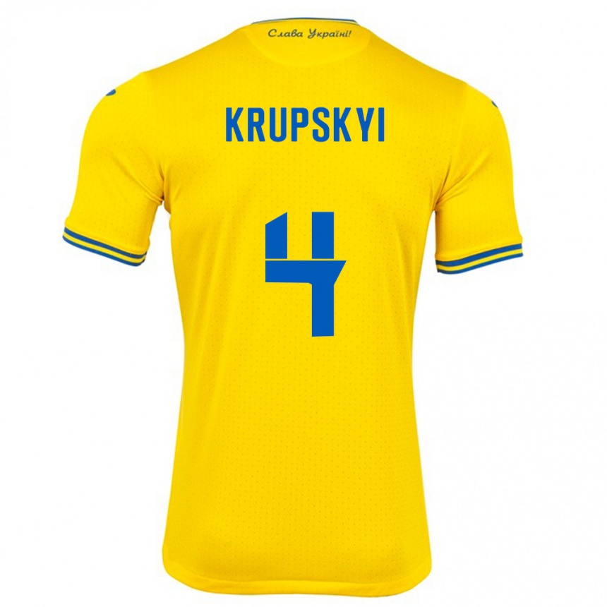 Niño Fútbol Camiseta Ucrania Ilya Krupskyi #4 Amarillo 1ª Equipación 24-26