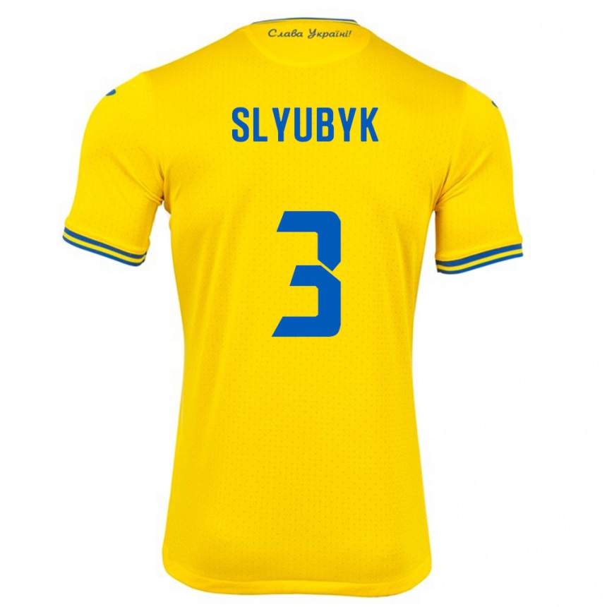 Niño Fútbol Camiseta Ucrania Bogdan Slyubyk #3 Amarillo 1ª Equipación 24-26