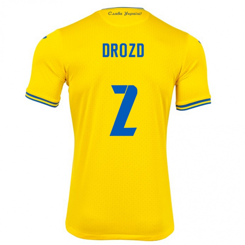 Niño Fútbol Camiseta Ucrania Anton Drozd #2 Amarillo 1ª Equipación 24-26