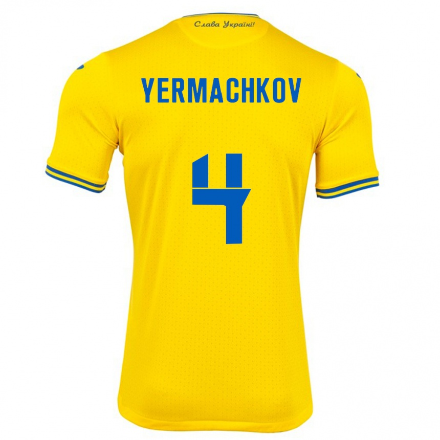 Niño Fútbol Camiseta Ucrania Ivan Yermachkov #4 Amarillo 1ª Equipación 24-26