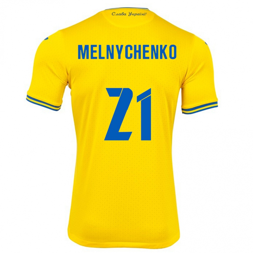 Niño Fútbol Camiseta Ucrania Maksym Melnychenko #21 Amarillo 1ª Equipación 24-26