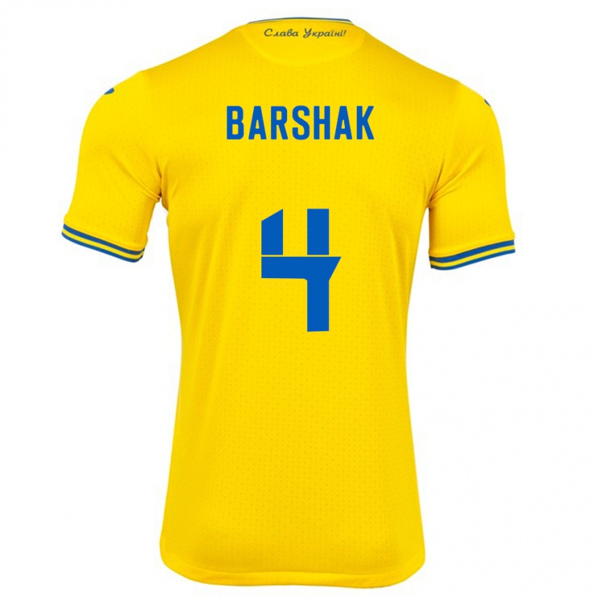 Niño Fútbol Camiseta Ucrania Maksym Barshak #4 Amarillo 1ª Equipación 24-26