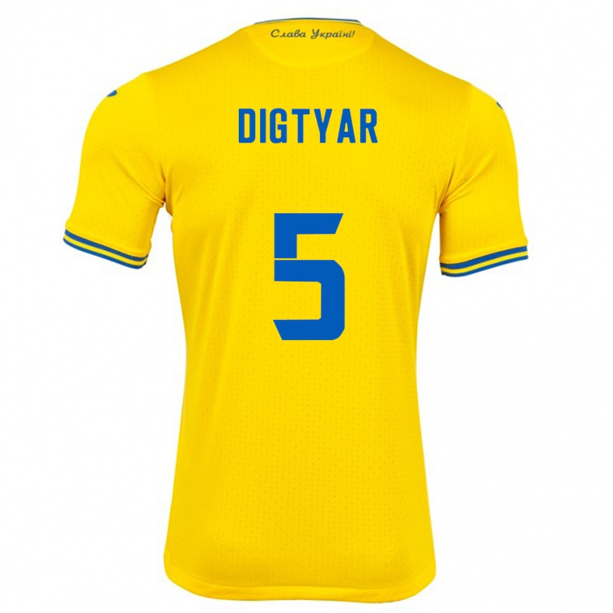 Niño Fútbol Camiseta Ucrania Kyrylo Digtyar #5 Amarillo 1ª Equipación 24-26