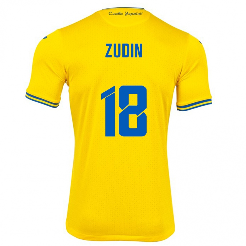 Niño Fútbol Camiseta Ucrania Dmytro Zudin #18 Amarillo 1ª Equipación 24-26