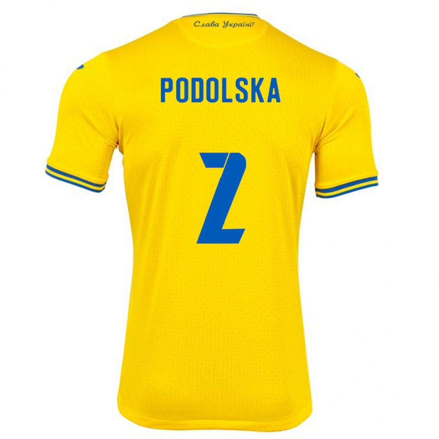 Niño Fútbol Camiseta Ucrania Iryna Podolska #2 Amarillo 1ª Equipación 24-26