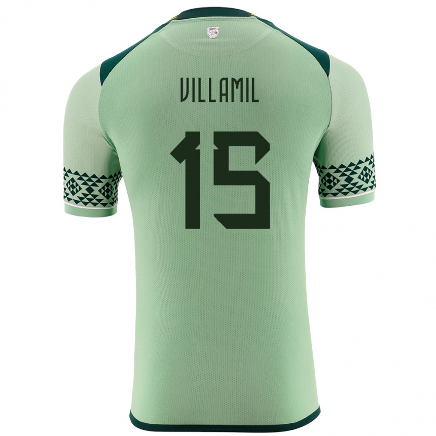 Niño Fútbol Camiseta Bolivia Gabriel Villamíl #15 Verde Claro 1ª Equipación 24-26