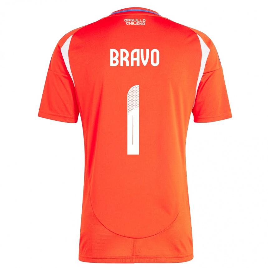 Niño Fútbol Camiseta Chile Claudio Bravo #1 Rojo 1ª Equipación 24-26