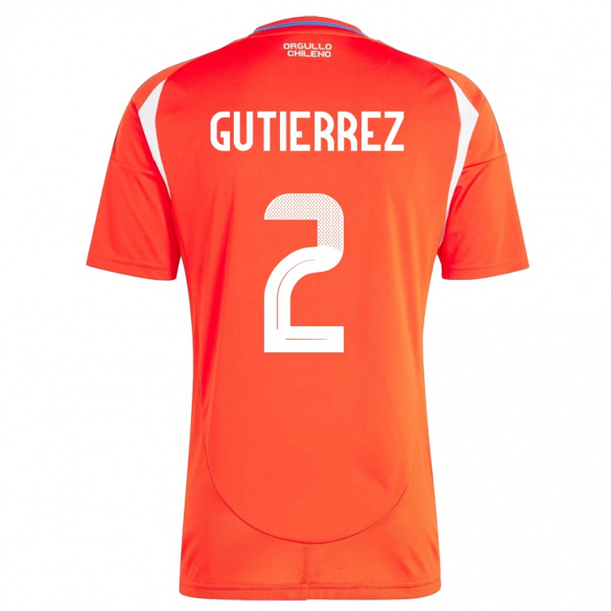 Niño Fútbol Camiseta Chile Joaquín Gutiérrez #2 Rojo 1ª Equipación 24-26