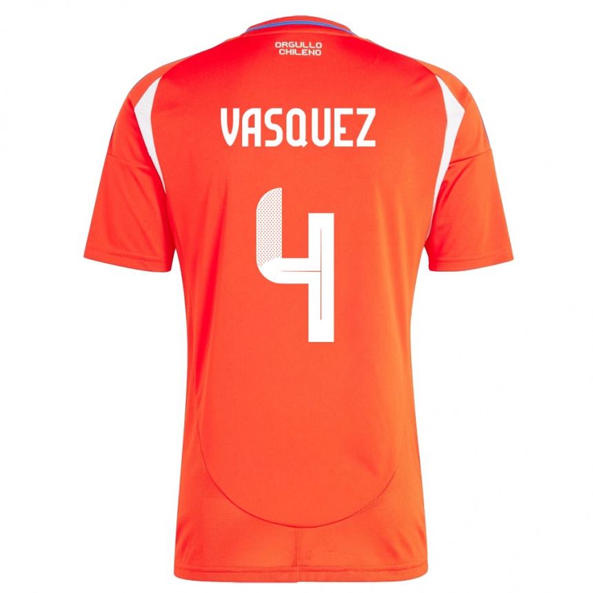 Niño Fútbol Camiseta Chile Matías Vásquez #4 Rojo 1ª Equipación 24-26