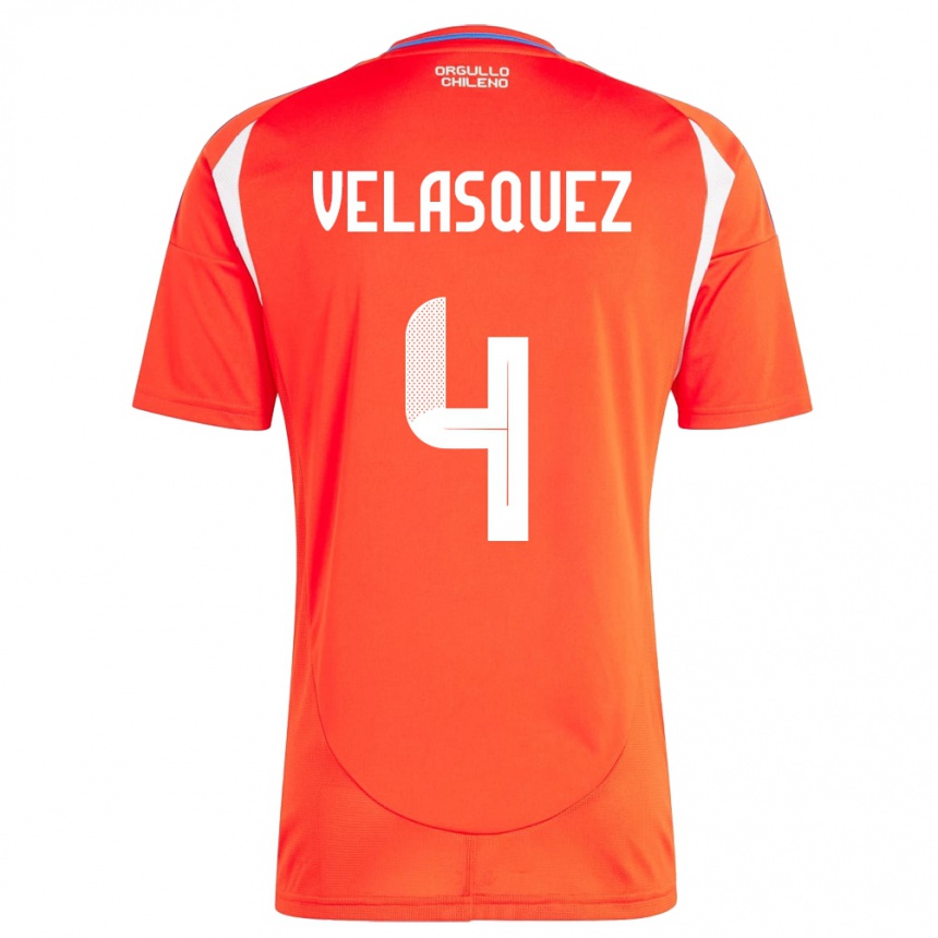 Niño Fútbol Camiseta Chile Lucas Velásquez #4 Rojo 1ª Equipación 24-26