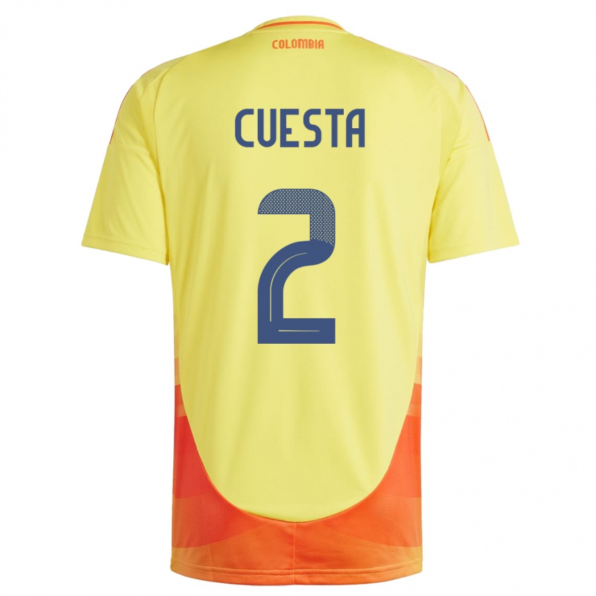 Niño Fútbol Camiseta Colombia Carlos Cuesta #2 Amarillo 1ª Equipación 24-26