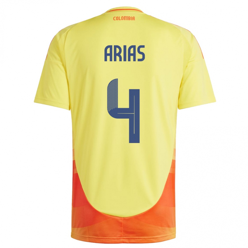 Niño Fútbol Camiseta Colombia Santiago Arias #4 Amarillo 1ª Equipación 24-26