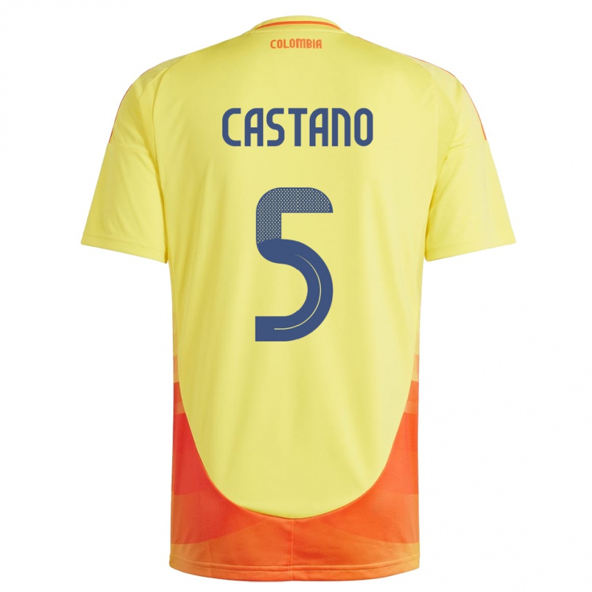 Niño Fútbol Camiseta Colombia Kevin Castaño #5 Amarillo 1ª Equipación 24-26