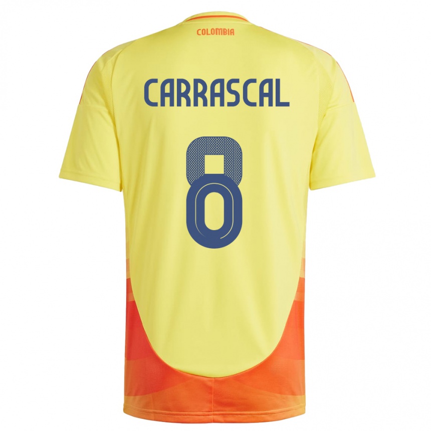 Niño Fútbol Camiseta Colombia Jorge Carrascal #8 Amarillo 1ª Equipación 24-26