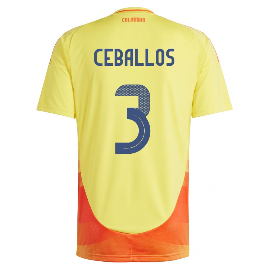 Niño Fútbol Camiseta Colombia Brayan Ceballos #3 Amarillo 1ª Equipación 24-26