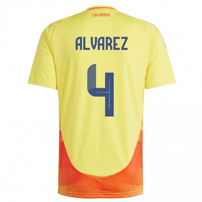 Niño Fútbol Camiseta Colombia Fernando Álvarez #4 Amarillo 1ª Equipación 24-26