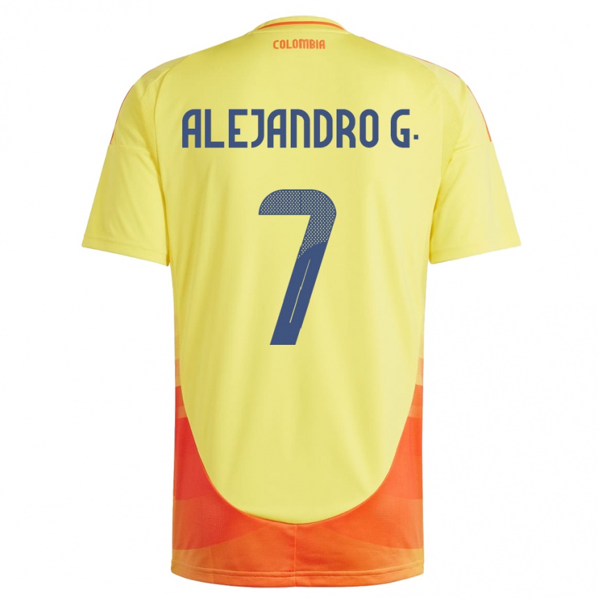 Niño Fútbol Camiseta Colombia Alejandro García #7 Amarillo 1ª Equipación 24-26