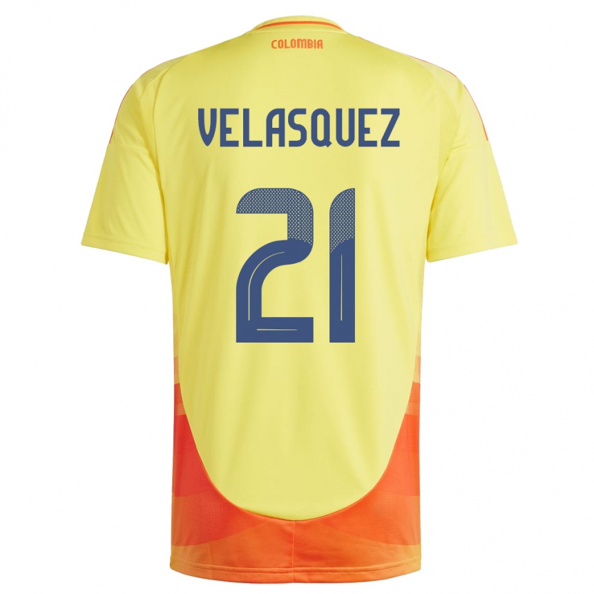 Niño Fútbol Camiseta Colombia Samuel Velásquez #21 Amarillo 1ª Equipación 24-26