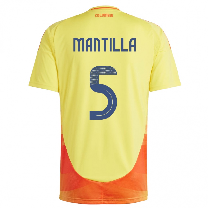 Niño Fútbol Camiseta Colombia Kevin Mantilla #5 Amarillo 1ª Equipación 24-26