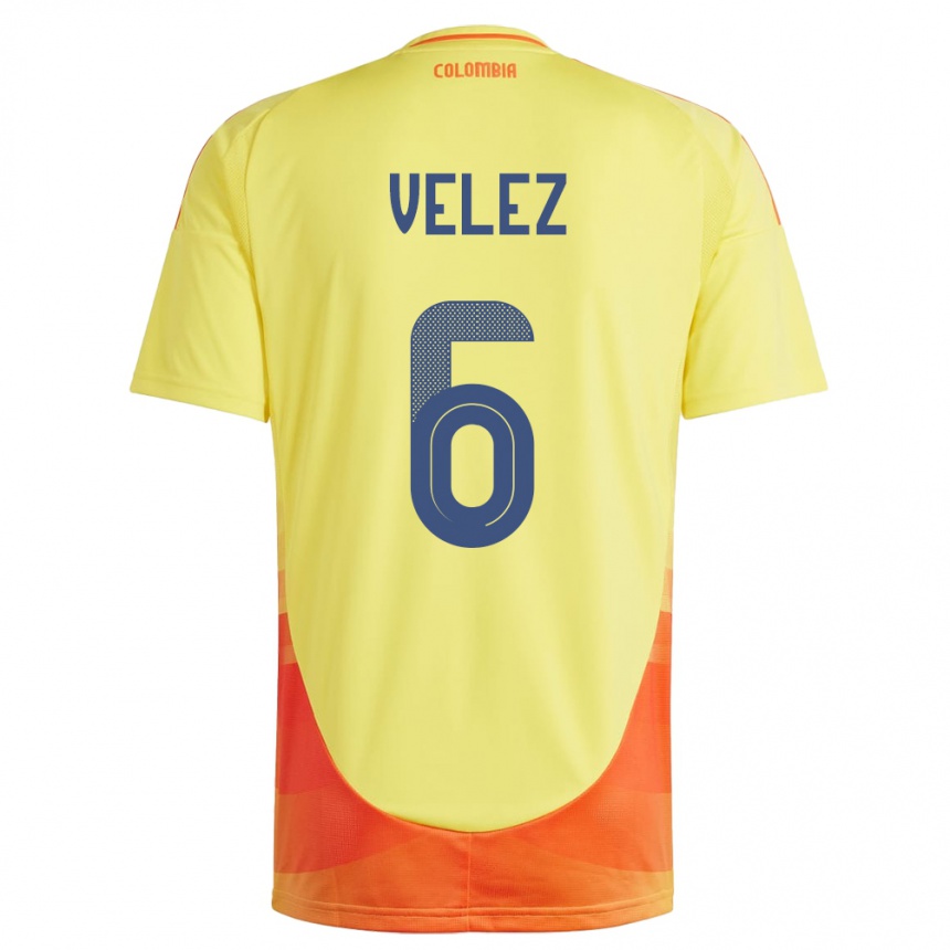 Niño Fútbol Camiseta Colombia Jhon Vélez #6 Amarillo 1ª Equipación 24-26