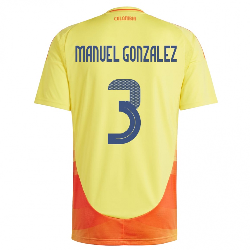 Niño Fútbol Camiseta Colombia Carlos Manuel González #3 Amarillo 1ª Equipación 24-26