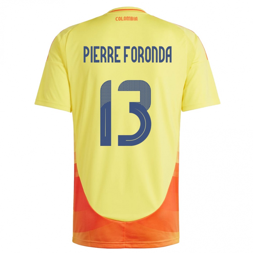 Niño Fútbol Camiseta Colombia Jean Pierre Foronda #13 Amarillo 1ª Equipación 24-26