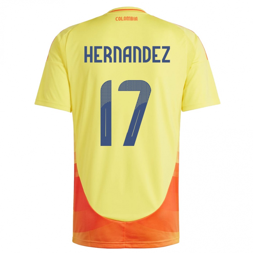 Niño Fútbol Camiseta Colombia Jhoan Hernández #17 Amarillo 1ª Equipación 24-26