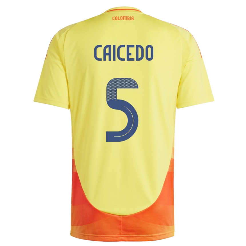 Niño Fútbol Camiseta Colombia Kelly Caicedo #5 Amarillo 1ª Equipación 24-26