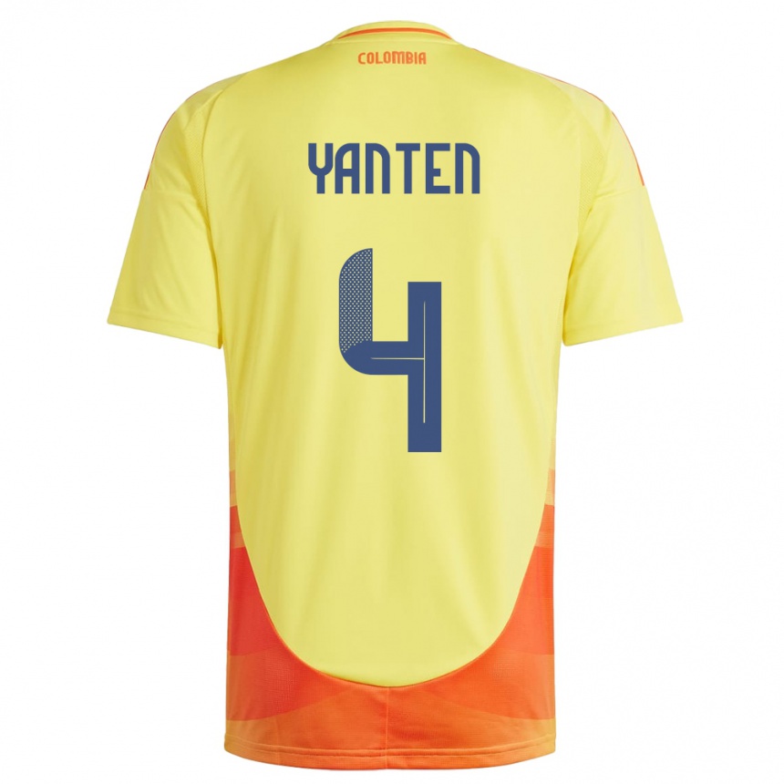 Niño Fútbol Camiseta Colombia Fabiana Yantén #4 Amarillo 1ª Equipación 24-26