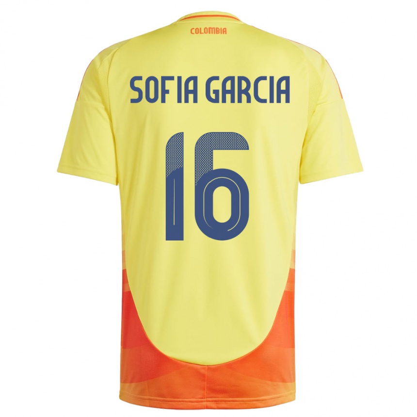 Niño Fútbol Camiseta Colombia Sofía García #16 Amarillo 1ª Equipación 24-26