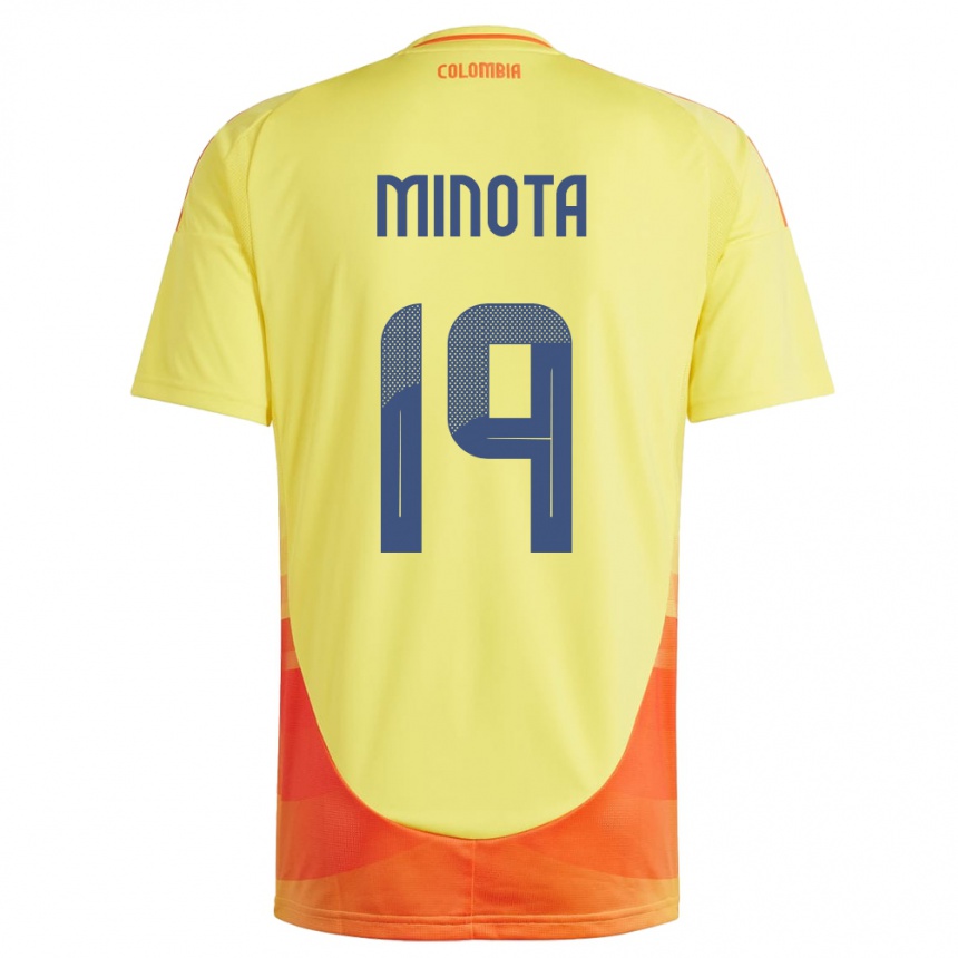 Niño Fútbol Camiseta Colombia Yirleidis Minota #19 Amarillo 1ª Equipación 24-26