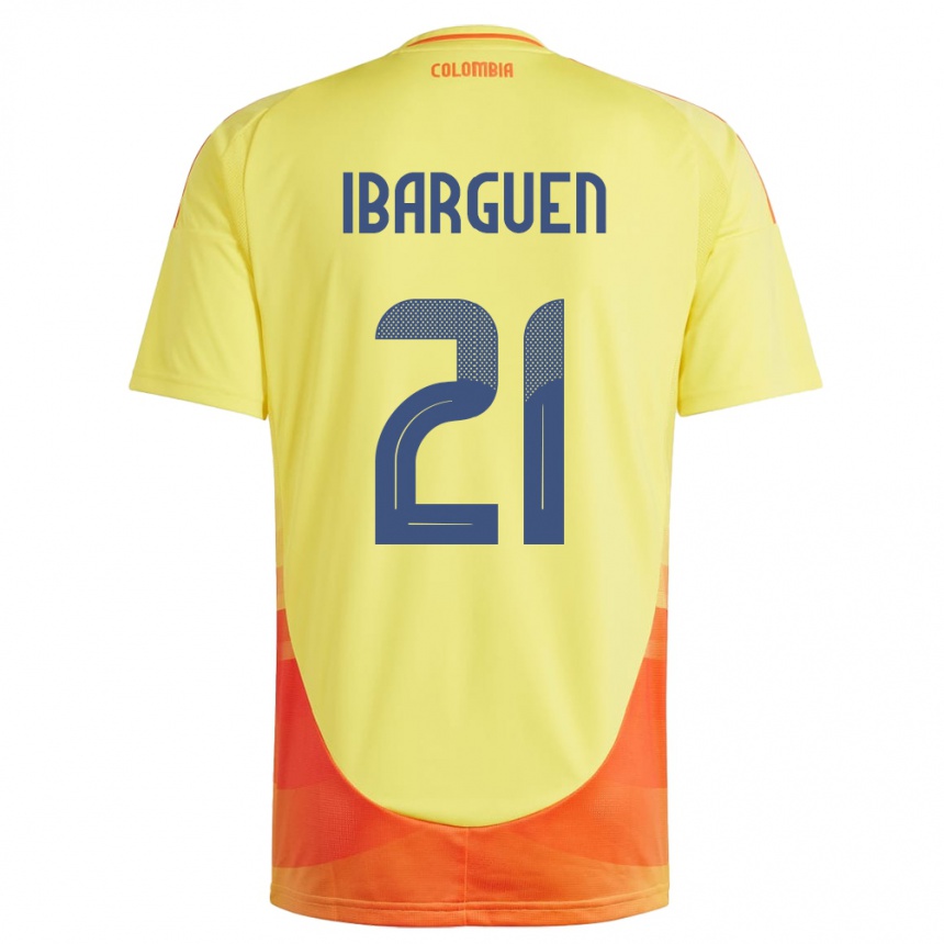 Niño Fútbol Camiseta Colombia Kelly Ibargüen #21 Amarillo 1ª Equipación 24-26