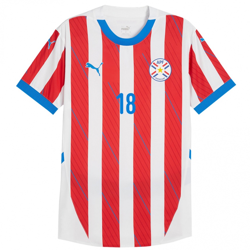 Niño Fútbol Camiseta Paraguay Daniel Rivas #18 Blanco Rojo 1ª Equipación 24-26