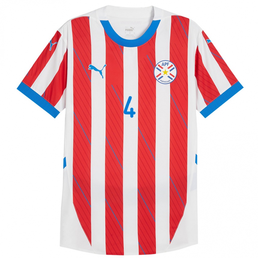 Niño Fútbol Camiseta Paraguay Rolando Mongelós #4 Blanco Rojo 1ª Equipación 24-26