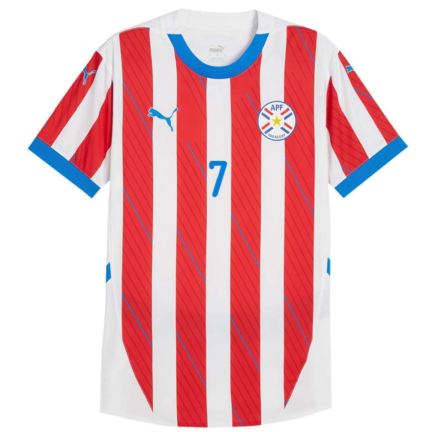 Niño Fútbol Camiseta Paraguay Rodrigo Villalba #7 Blanco Rojo 1ª Equipación 24-26