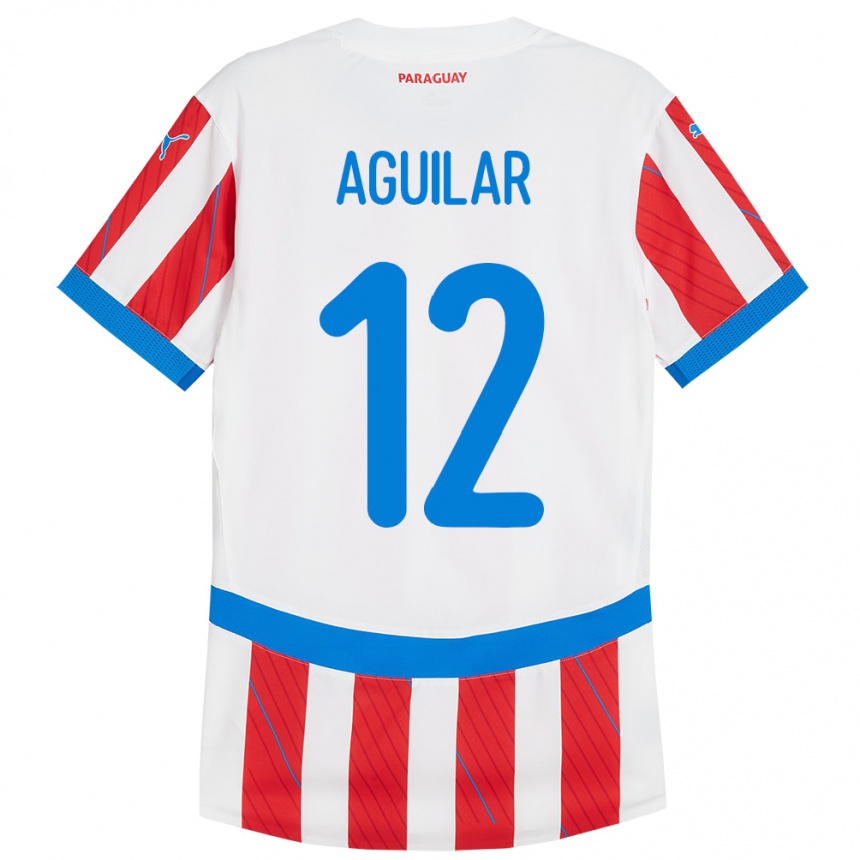 Niño Fútbol Camiseta Paraguay Alfredo Aguilar #12 Blanco Rojo 1ª Equipación 24-26