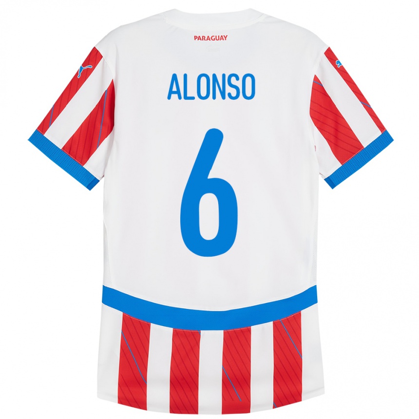 Niño Fútbol Camiseta Paraguay Júnior Alonso #6 Blanco Rojo 1ª Equipación 24-26